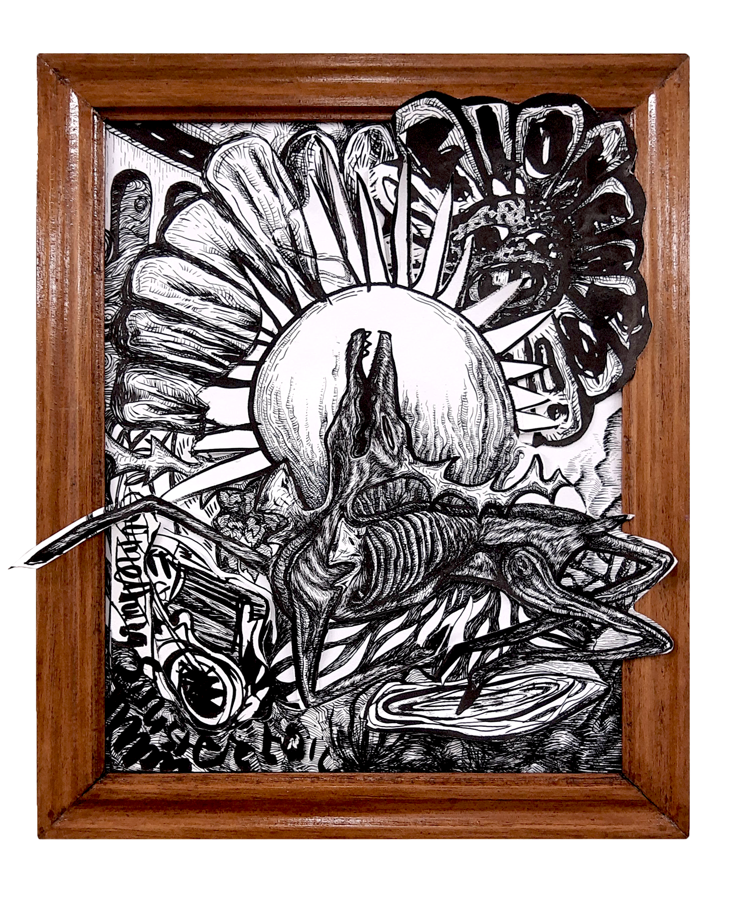 Deer, immortalized (2021) | ink on paper collage in frame