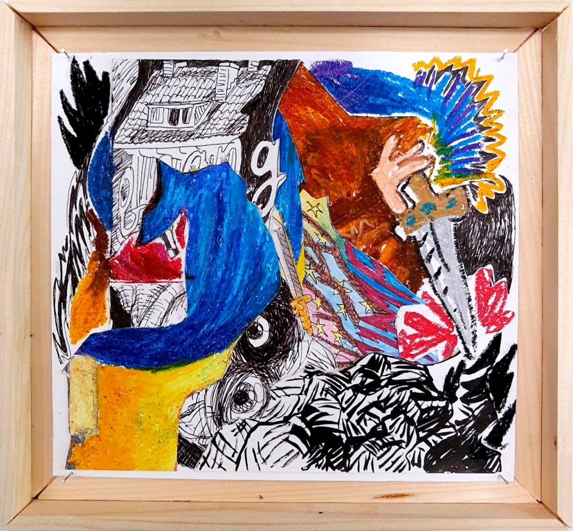 Home | ink, oil pastel and pencil on paper in wooden frame | 23 x 21 cm | sold