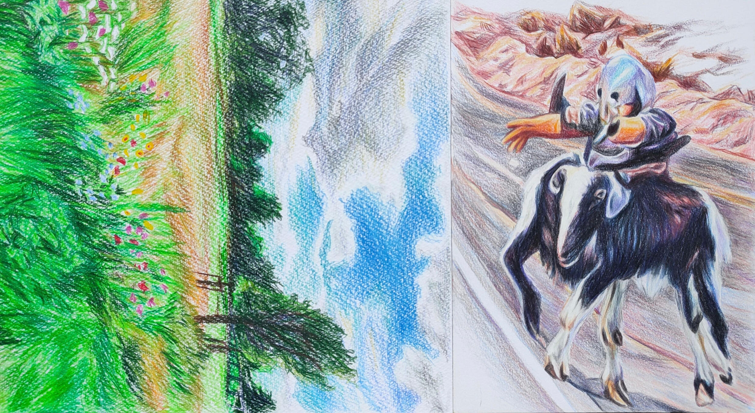 In search of my arm near the balancing pond at Zelen. | pencil on paper | 21 x 37,5 cm | te koop bij Galerie Getekend